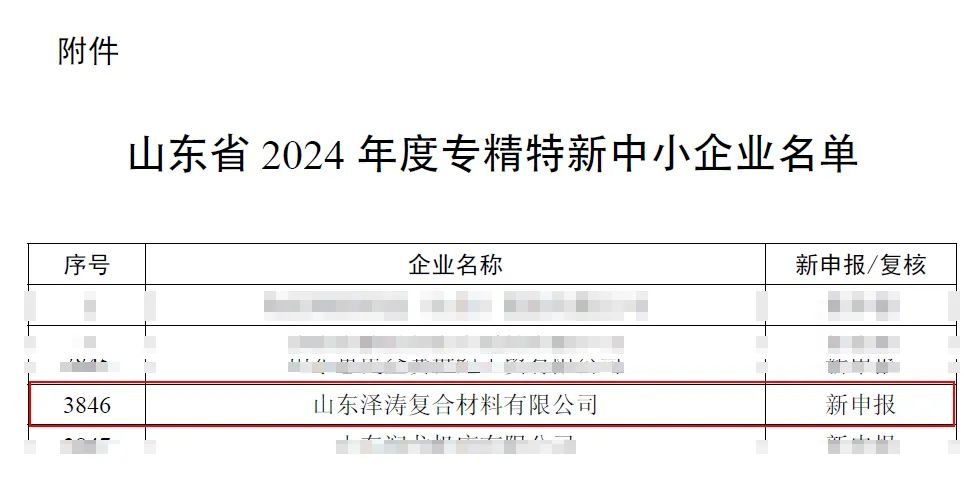 热烈祝贺山东泽涛复合材料有限公司荣获2024年山东省“专精特新”企业荣誉(图2)